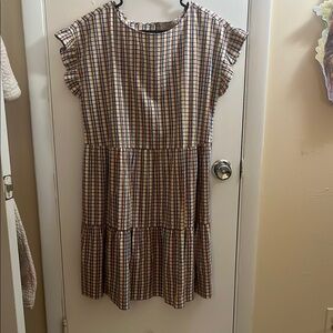 LOFT Plaid Ruffle Sleeve Dress